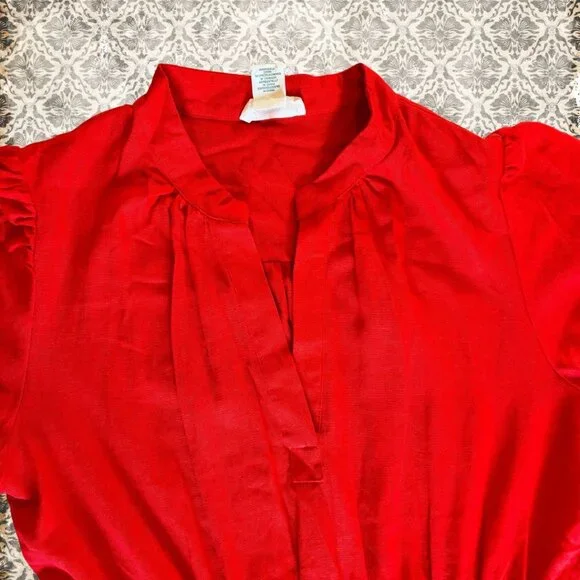 NWOT Cynthia Rowley Midi Dress Women’s Size L Short Sleeves Orange Red - Picture 2 of 6